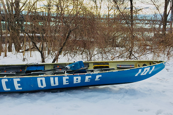 Ice Canoe across the St. Lawrence River